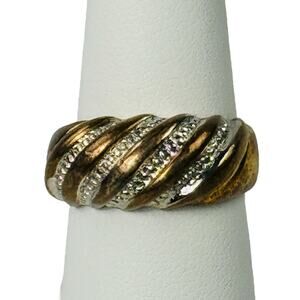 Vintage Two Tone Dome Gold Ring 14 KT Gold Electroplated Size 6.5